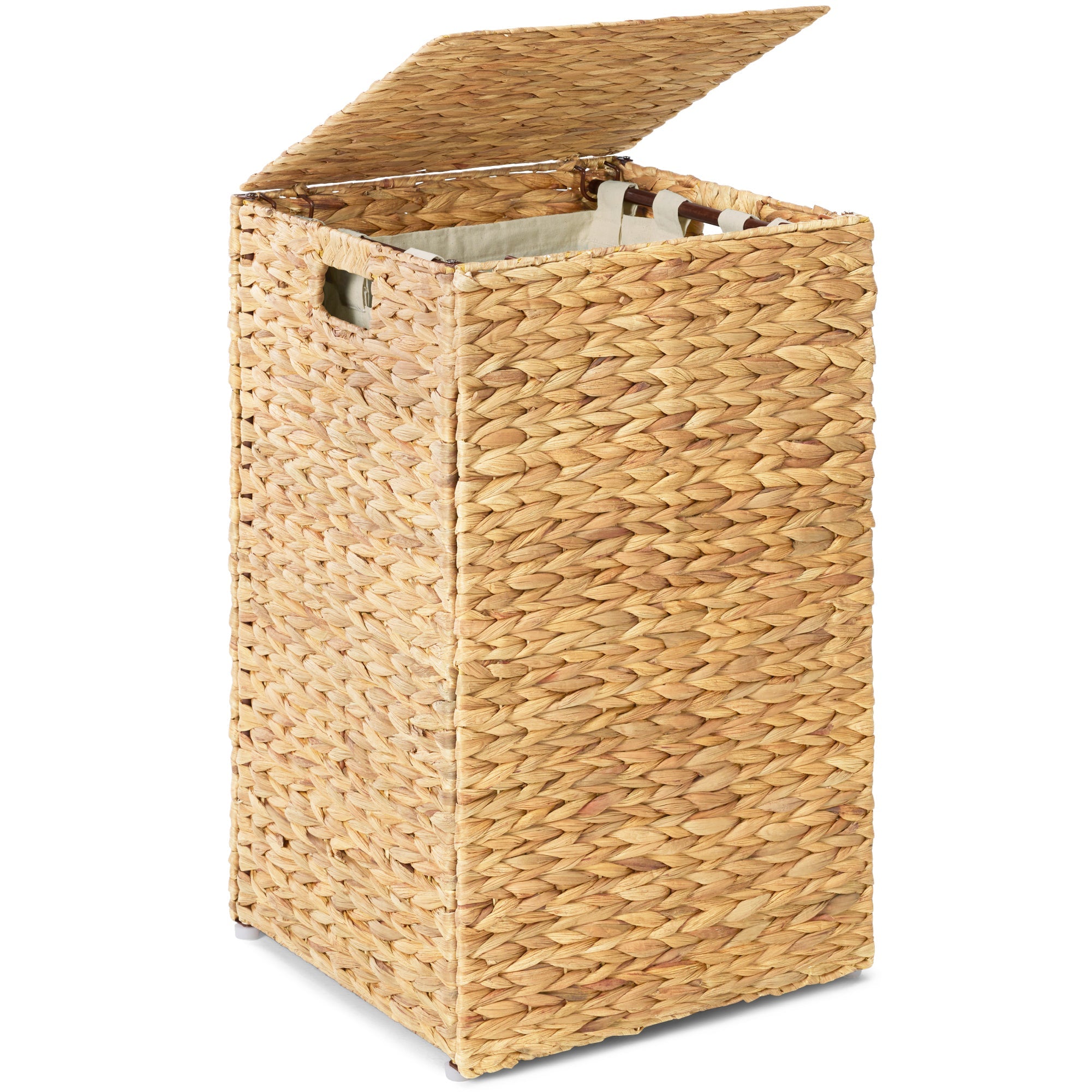 Small Laundry Hamper W/ Lid, Handwoven Laundry Basket, W/ Liner & Handles