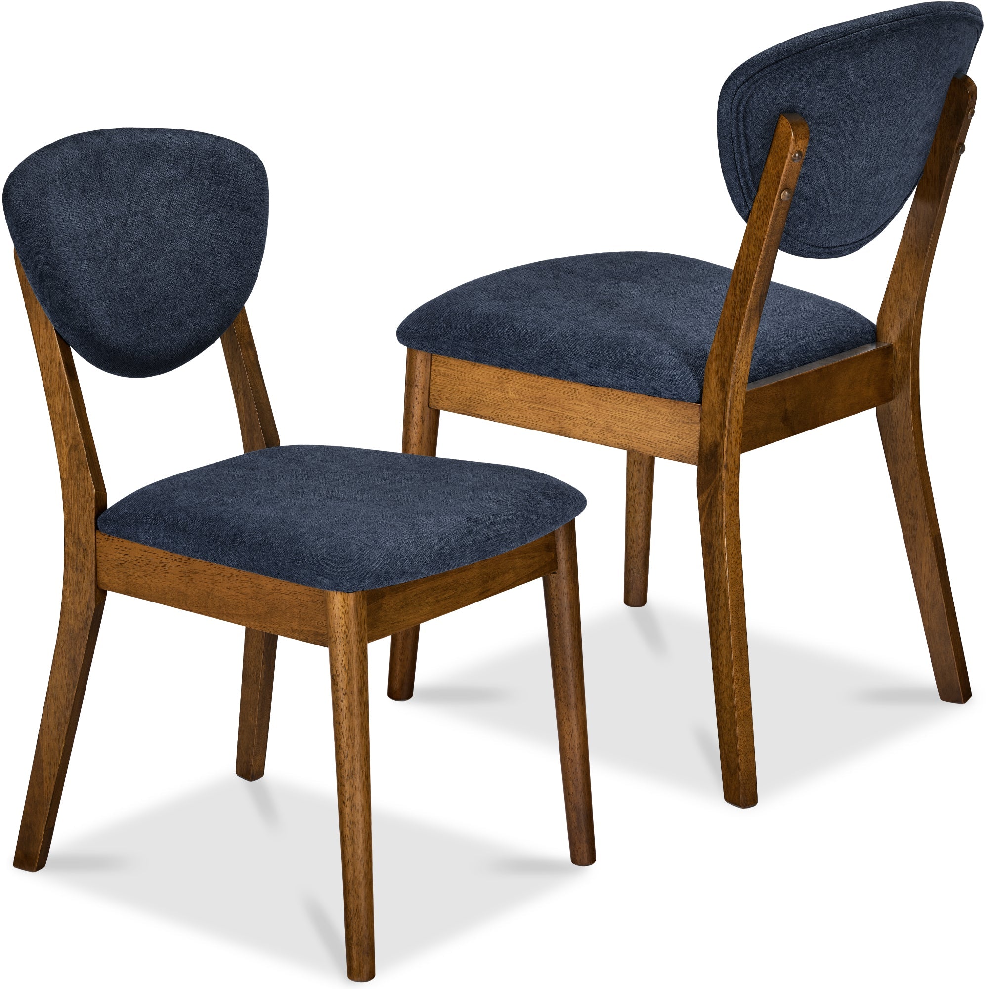 2-Piece Mid-Century Modern Wood &Upholstered Dining Chair Set - Walnut/Navy Blue