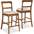 26" Counter-Height Farmhouse Wood Stools  w/ Cushion & Backrest, Set of 2