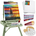 Portable Wooden French Easel w/ 32pc Beginners Kit - Sage Green
