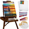 Portable Wooden French Easel w/ 32pc Beginners Kit - Walnut