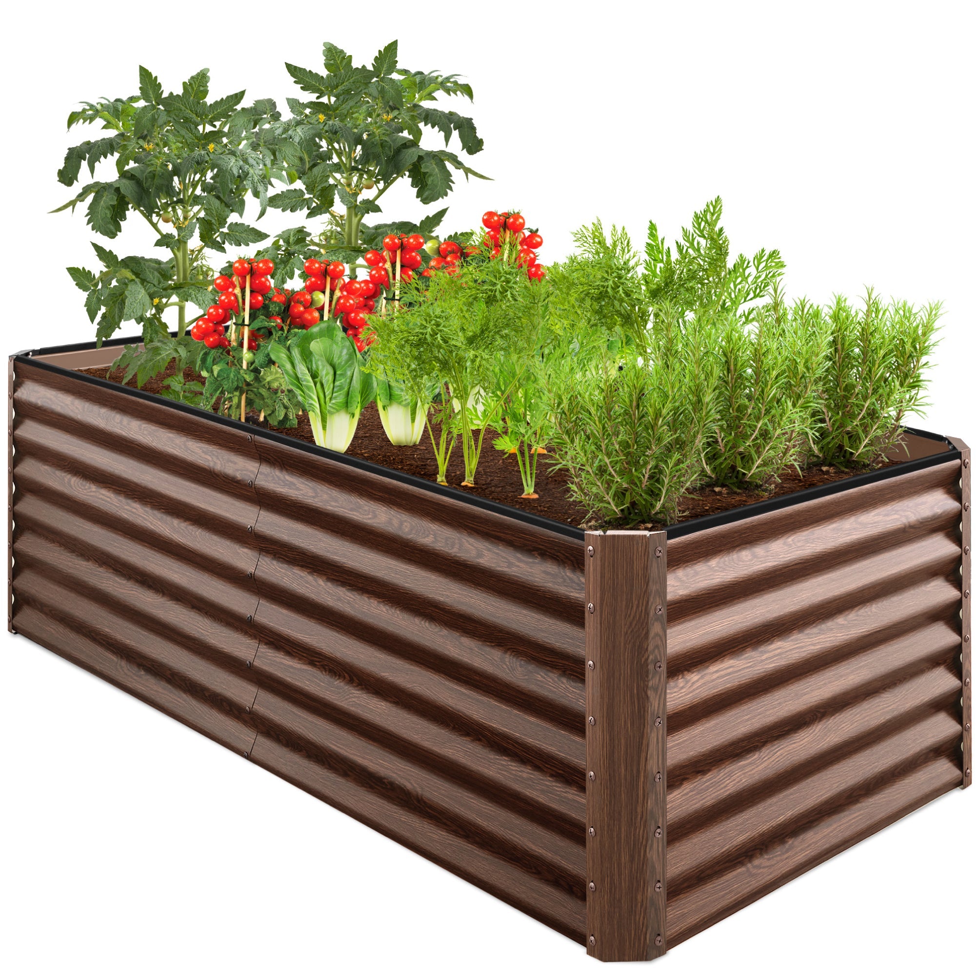 Outdoor Metal Raised Garden Bed for Vegetables, Flowers, Herbs - 6x3x2ft - Dark Brown Wood Grain