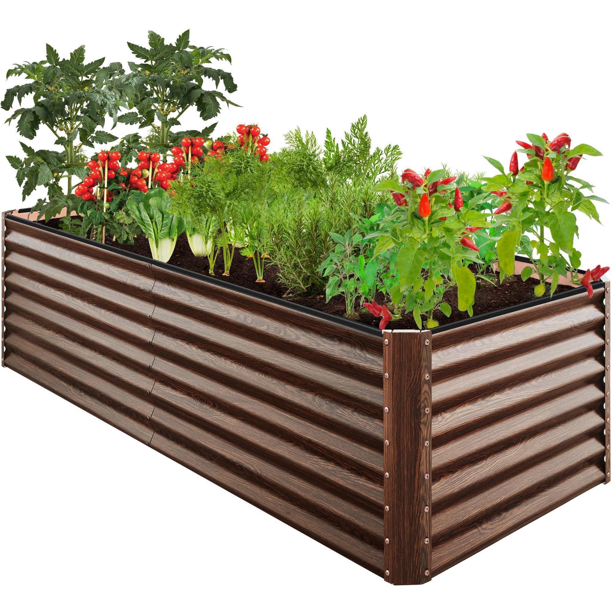 Outdoor Metal Raised Garden Bed for Vegetables, Flowers, Herbs - 8x4x2ft - Dark Brown Wood Grain