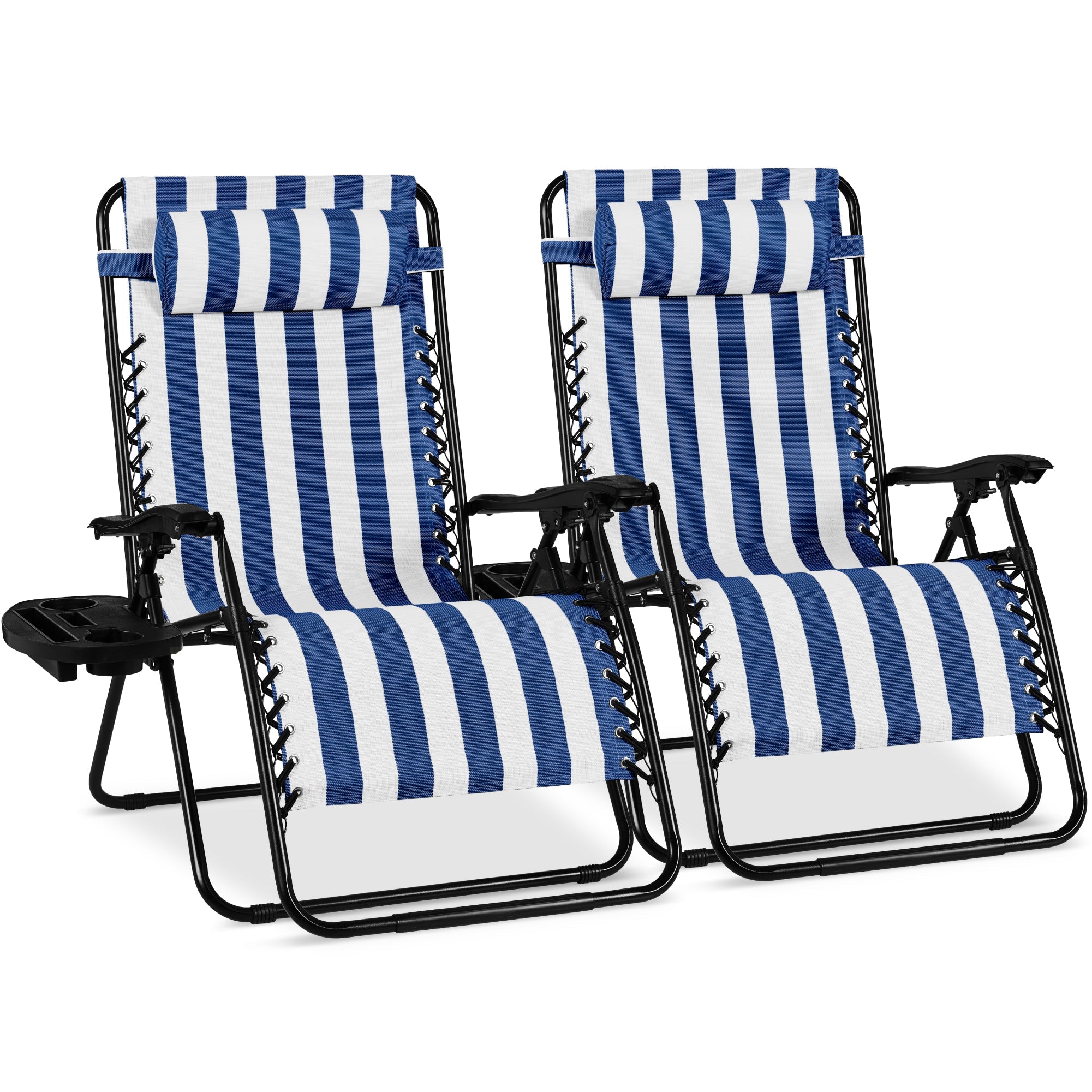 Set of 2 Extra Wide Adjustable Zero Gravity Patio Chair Recliners - Mediterranean Blue Stripes
