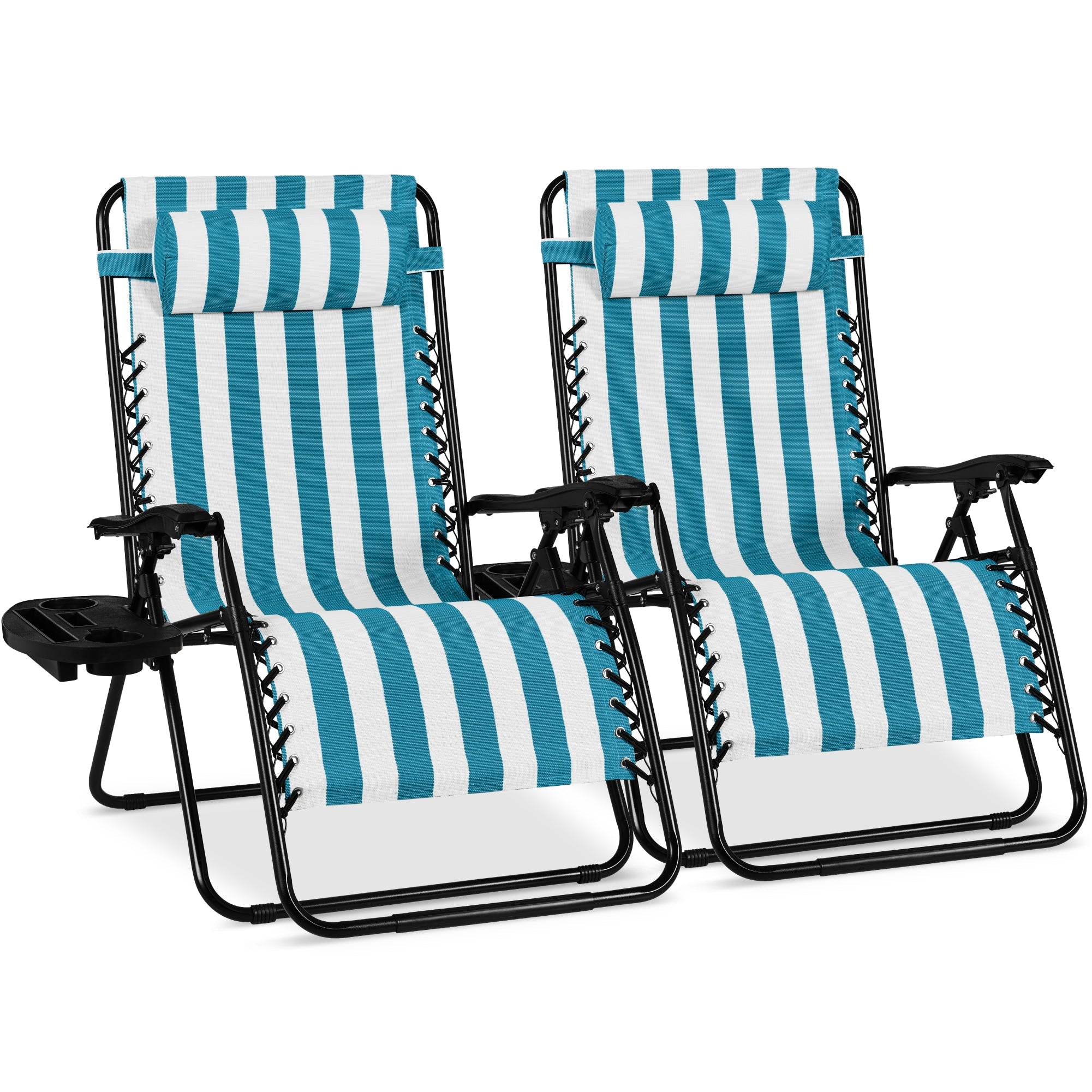 Set of 2 Extra Wide Adjustable Zero Gravity Patio Chair Recliners - Peacock Blue Stripes