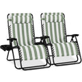 Set of 2 Extra Wide Adjustable Zero Gravity Patio Chair Recliners - Sage Green Stripes
