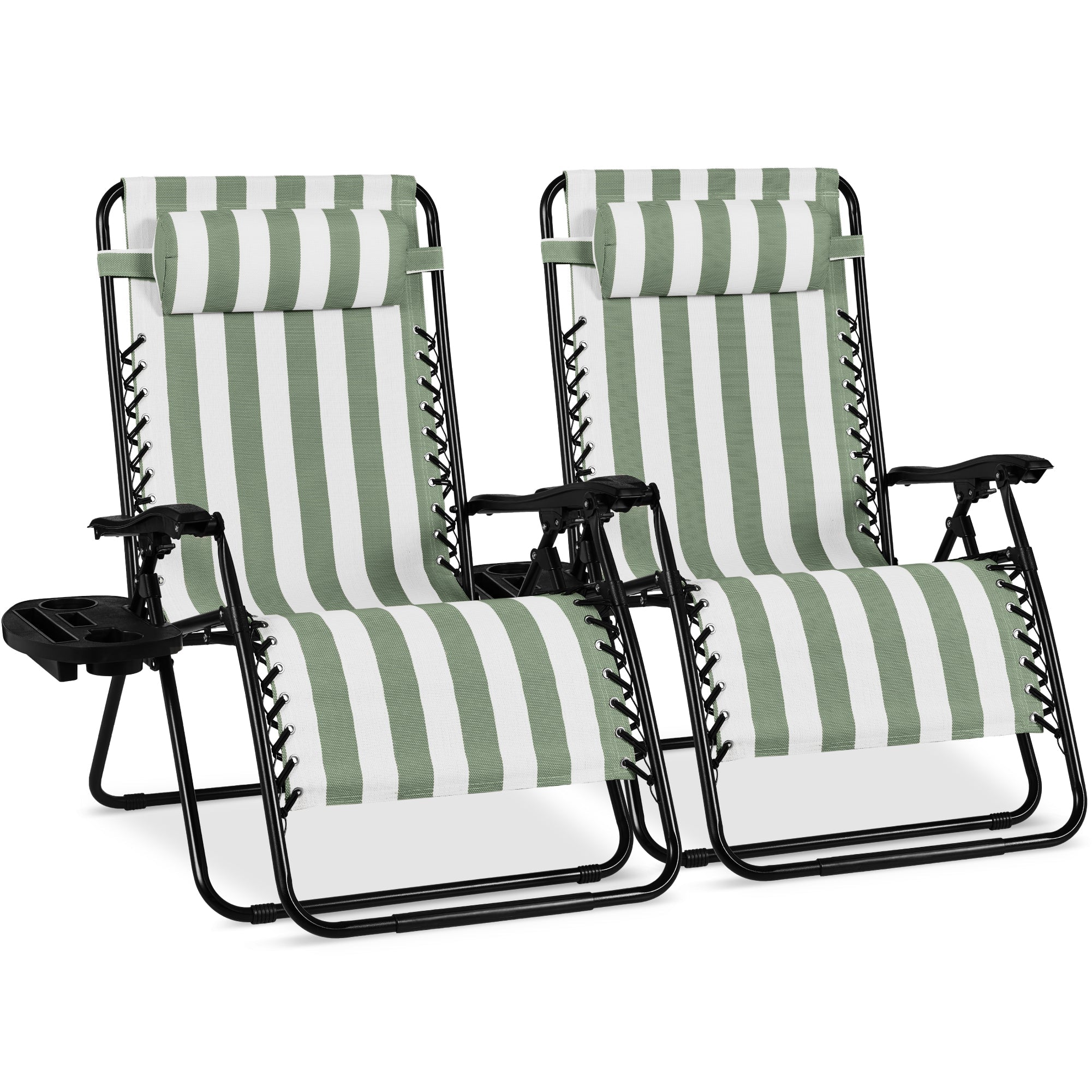 Set of 2 Extra Wide Adjustable Zero Gravity Patio Chair Recliners - Sage Green Stripes