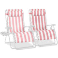 Set of 2 Extra Wide Adjustable Zero Gravity Patio Chair Recliners - Flamingo Stripes/White