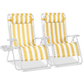 Set of 2 Extra Wide Adjustable Zero Gravity Patio Chair Recliners - Marigold Stripes/White