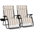Set of 2 Extra Wide Adjustable Zero Gravity Patio Chair Recliners - Tan Stripes