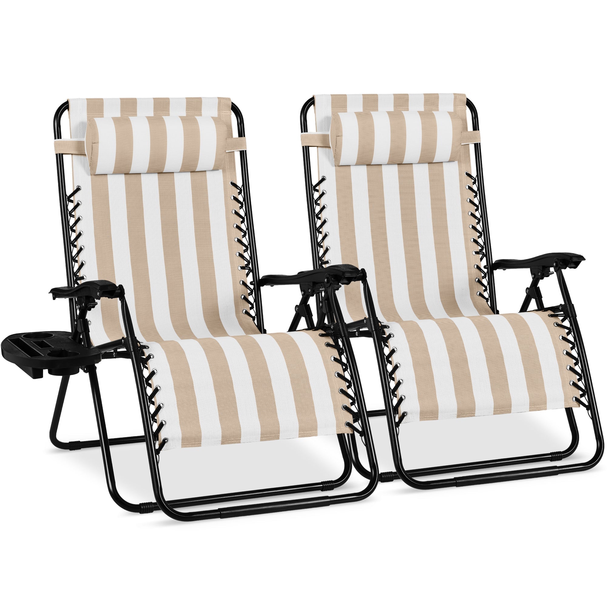 Set of 2 Extra Wide Adjustable Zero Gravity Patio Chair Recliners - Tan Stripes