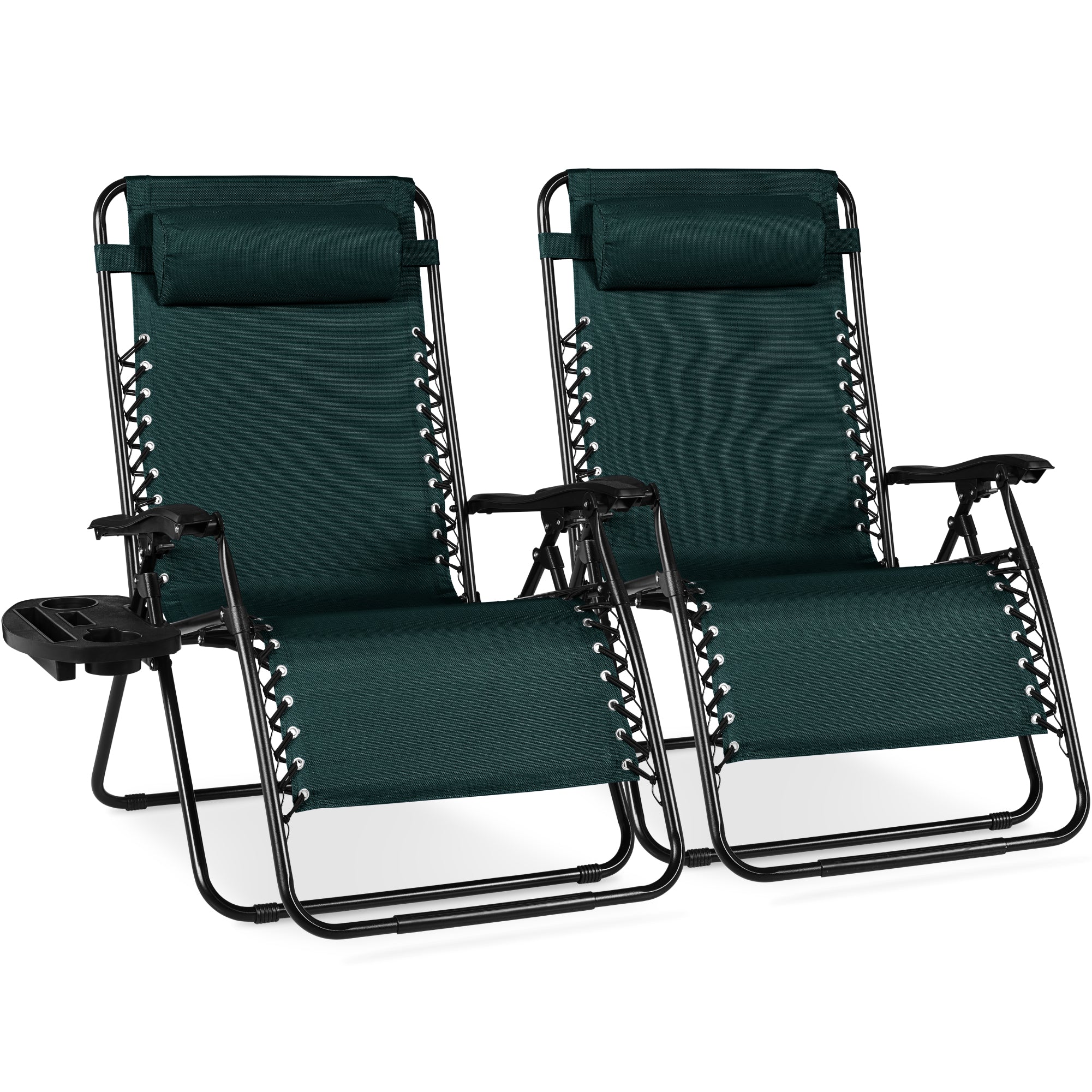 Set of 2 Extra Wide Adjustable Zero Gravity Patio Chair Recliners - Forest Green