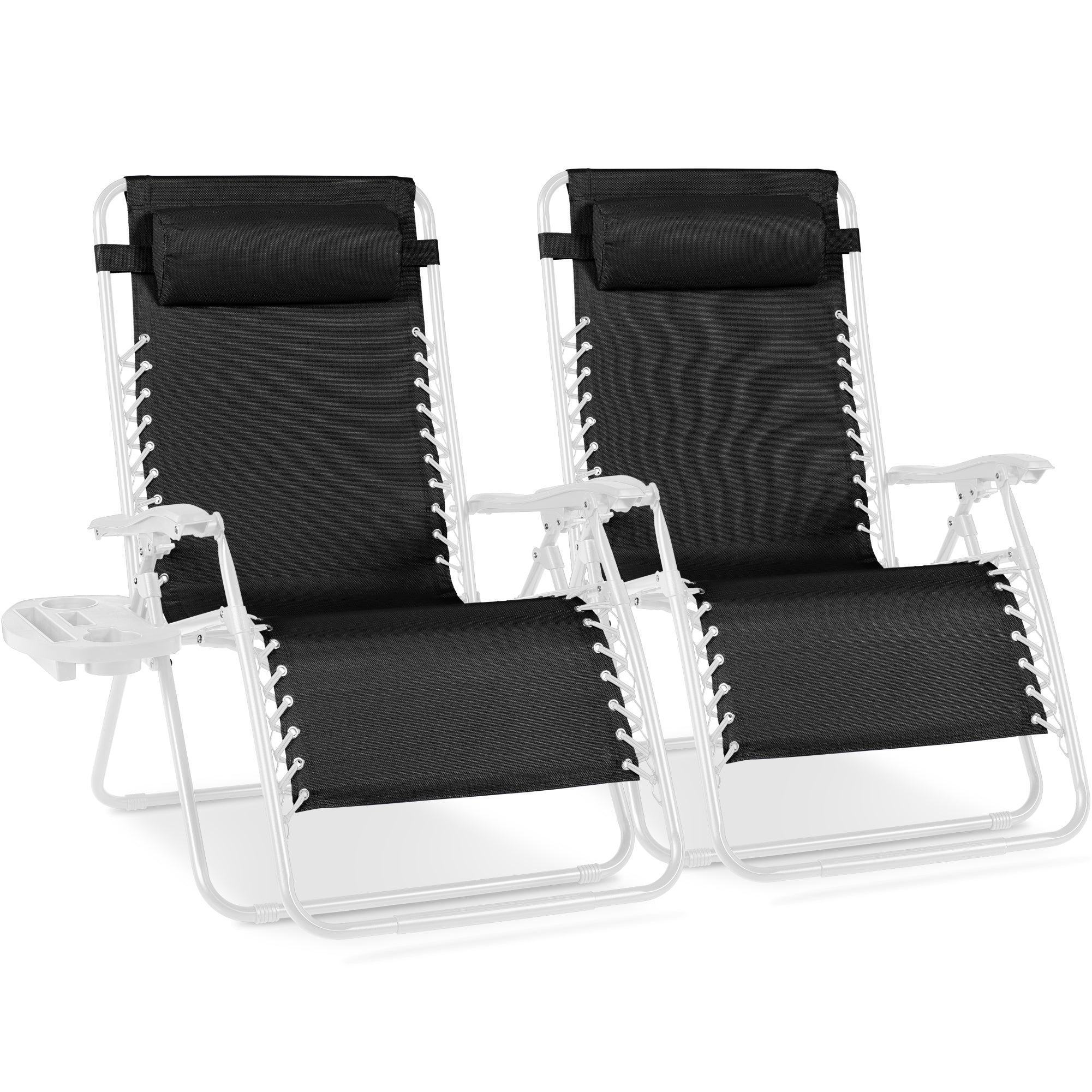 Set of 2 Extra Wide Adjustable Zero Gravity Patio Chair Recliners - Black/White