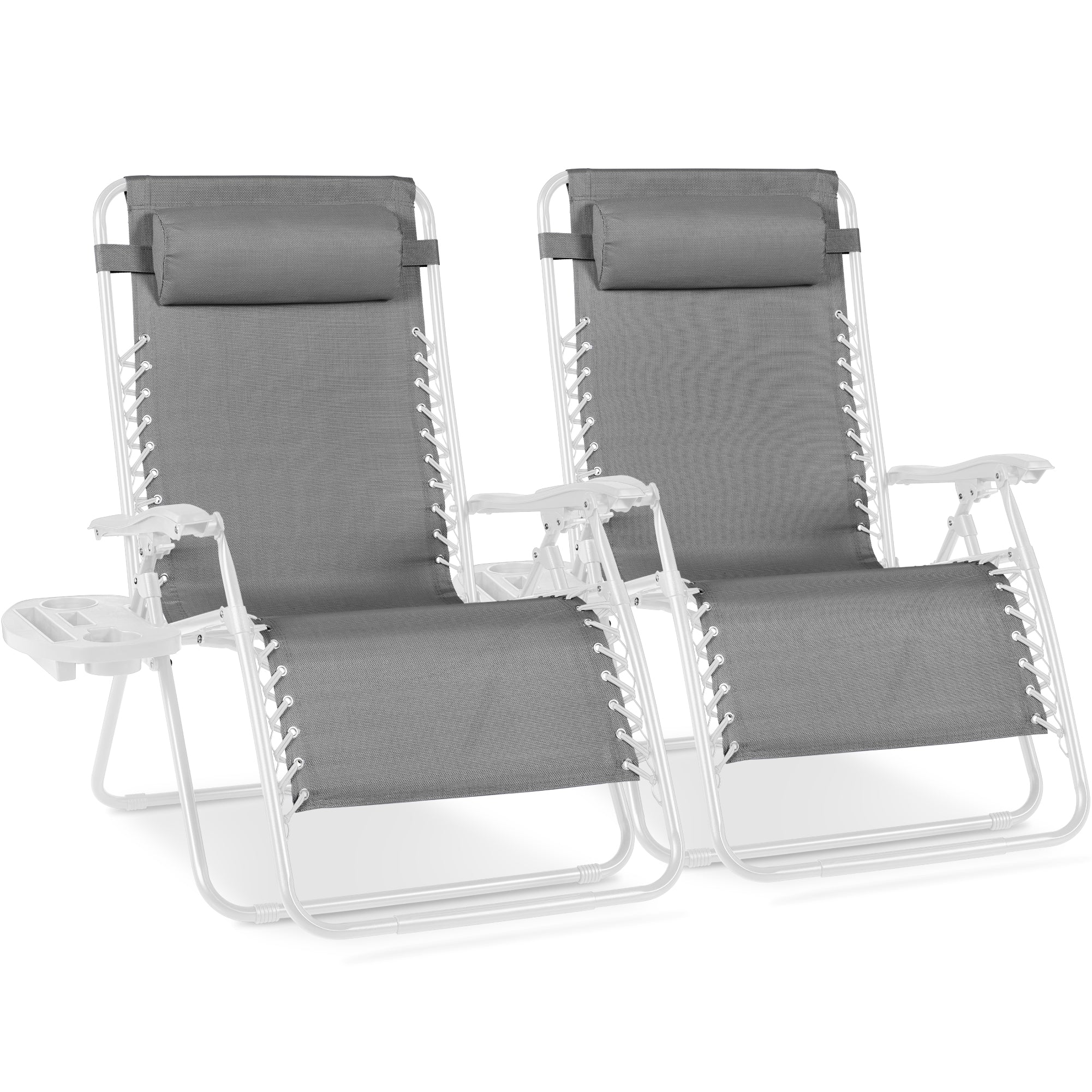Set of 2 Extra Wide Adjustable Zero Gravity Patio Chair Recliners - Ice Gray/White