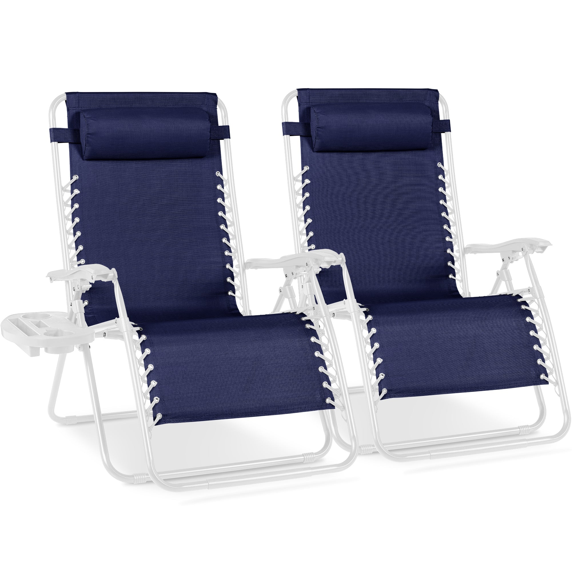 Set of 2 Extra Wide Adjustable Zero Gravity Patio Chair Recliners - Navy/White