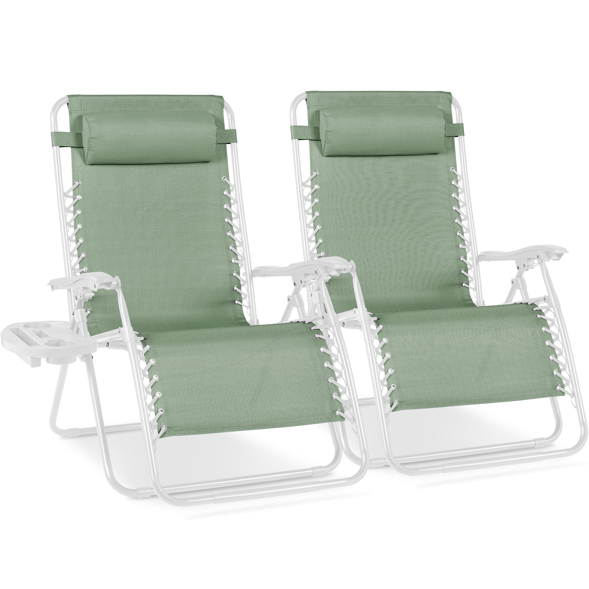 Set of 2 Extra Wide Adjustable Zero Gravity Patio Chair Recliners - Sage Green/White