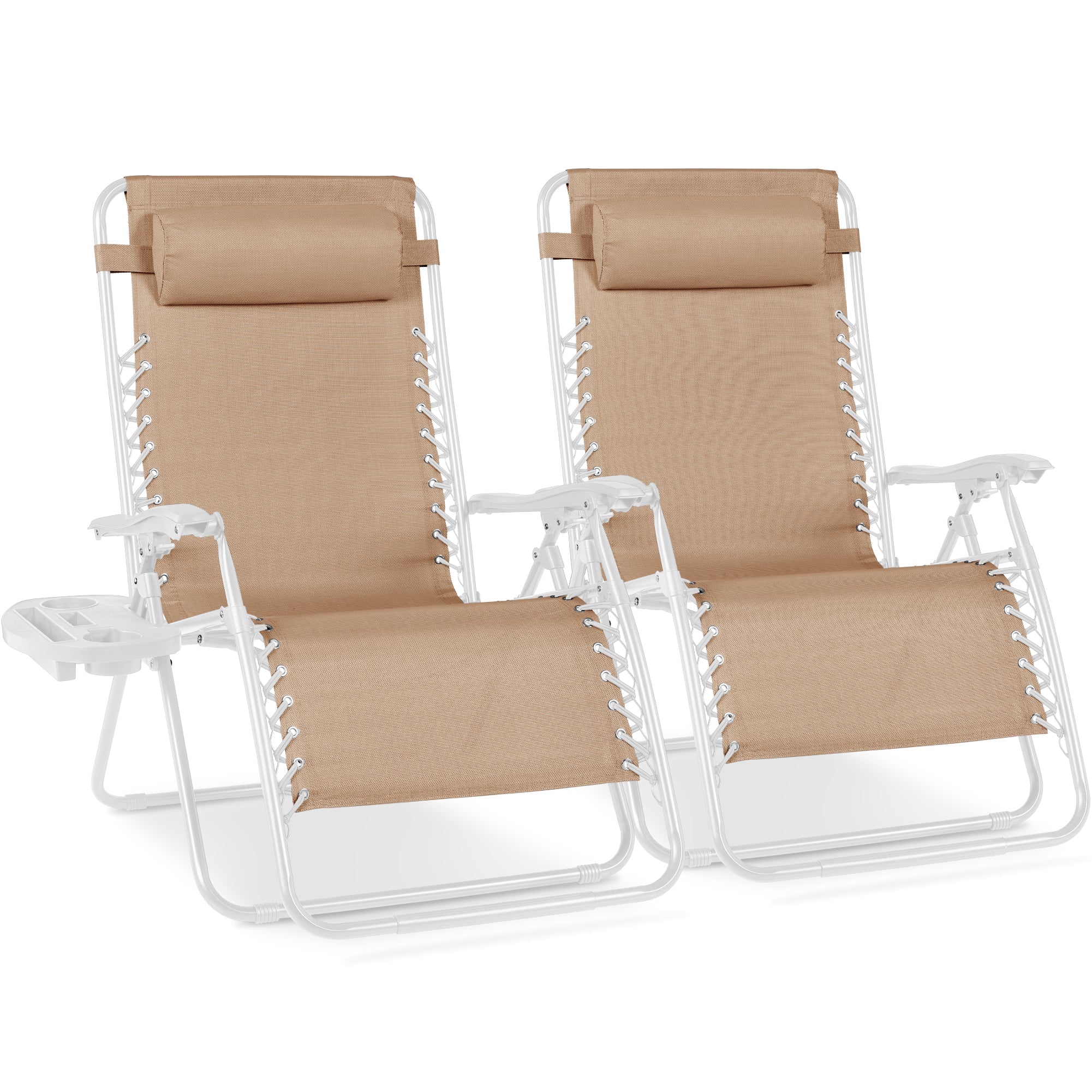 Set of 2 Extra Wide Adjustable Zero Gravity Patio Chair Recliners - Sand/White