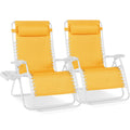 Set of 2 Extra Wide Adjustable Zero Gravity Patio Chair Recliners - Marigold/White