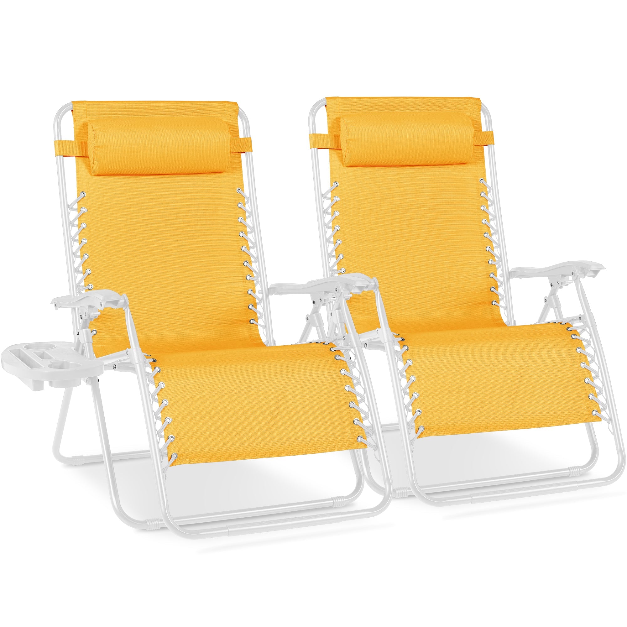 Set of 2 Extra Wide Adjustable Zero Gravity Patio Chair Recliners - Marigold/White
