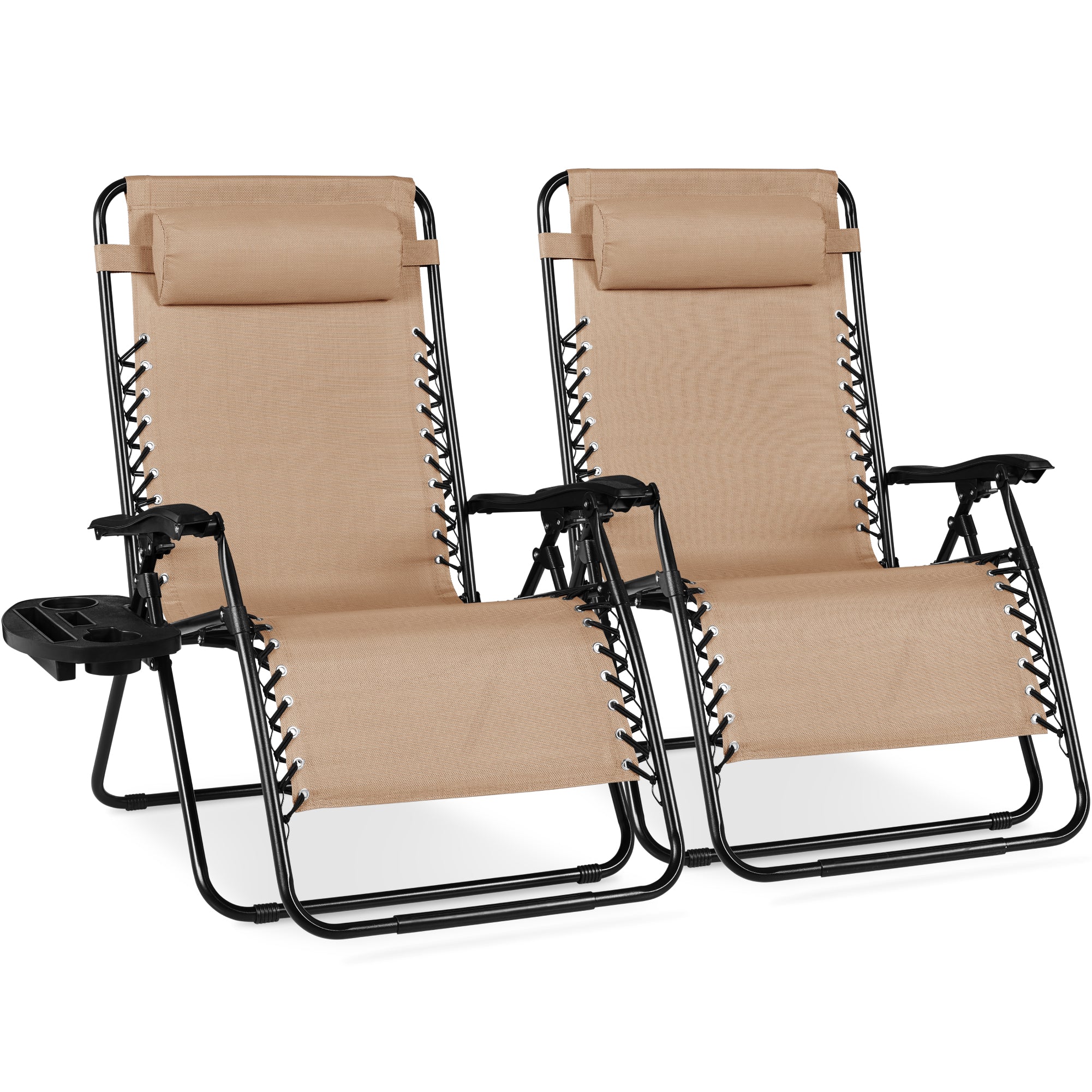Set of 2 Extra Wide Adjustable Zero Gravity Patio Chair Recliners - Sand