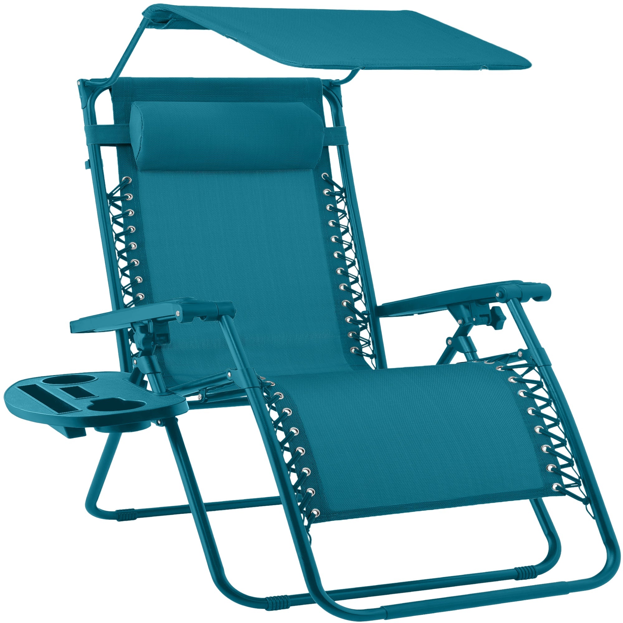 30" Wide Folding Zero Gravity Patio Lounge Chair w/Adjustable Canopy Shade - Peacock