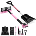 4 in 1 Snow Brush with Shovel, Ice Scraper & Squeegee w/Storage Bag - Pink