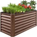 Outdoor Raised Metal Garden Bed for Vegetables, Flowers, Herbs - 4x2x2ft - Dark Brown Wood Grain