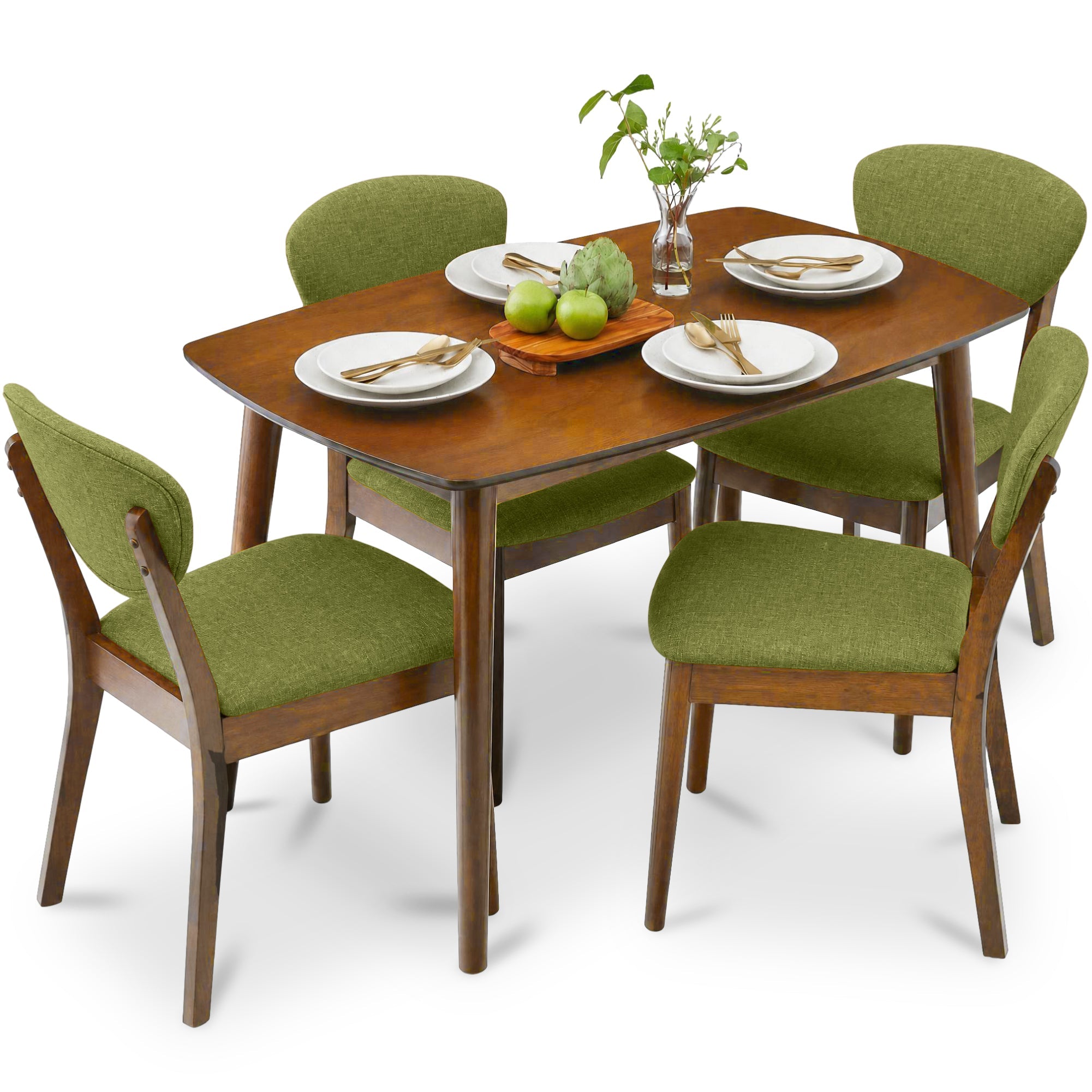 5-Piece Wooden Mid-Century Modern Dining Set w/ 4 Chairs, Padded Seat & Back