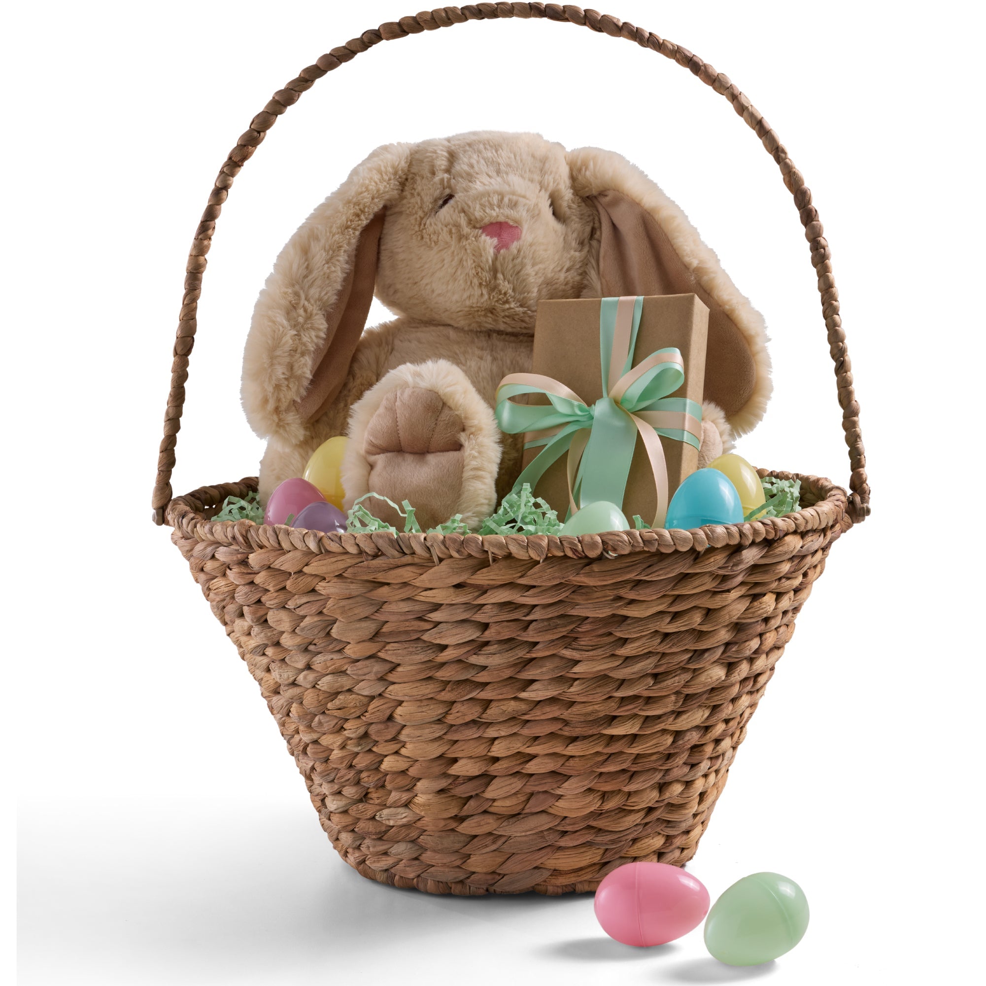 Easter Basket, Large Woven Easter Basket for Kids w/ Collapsible Handle - Chestnut