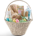 Easter Basket, Large Woven Easter Basket for Kids w/ Collapsible Handle - White