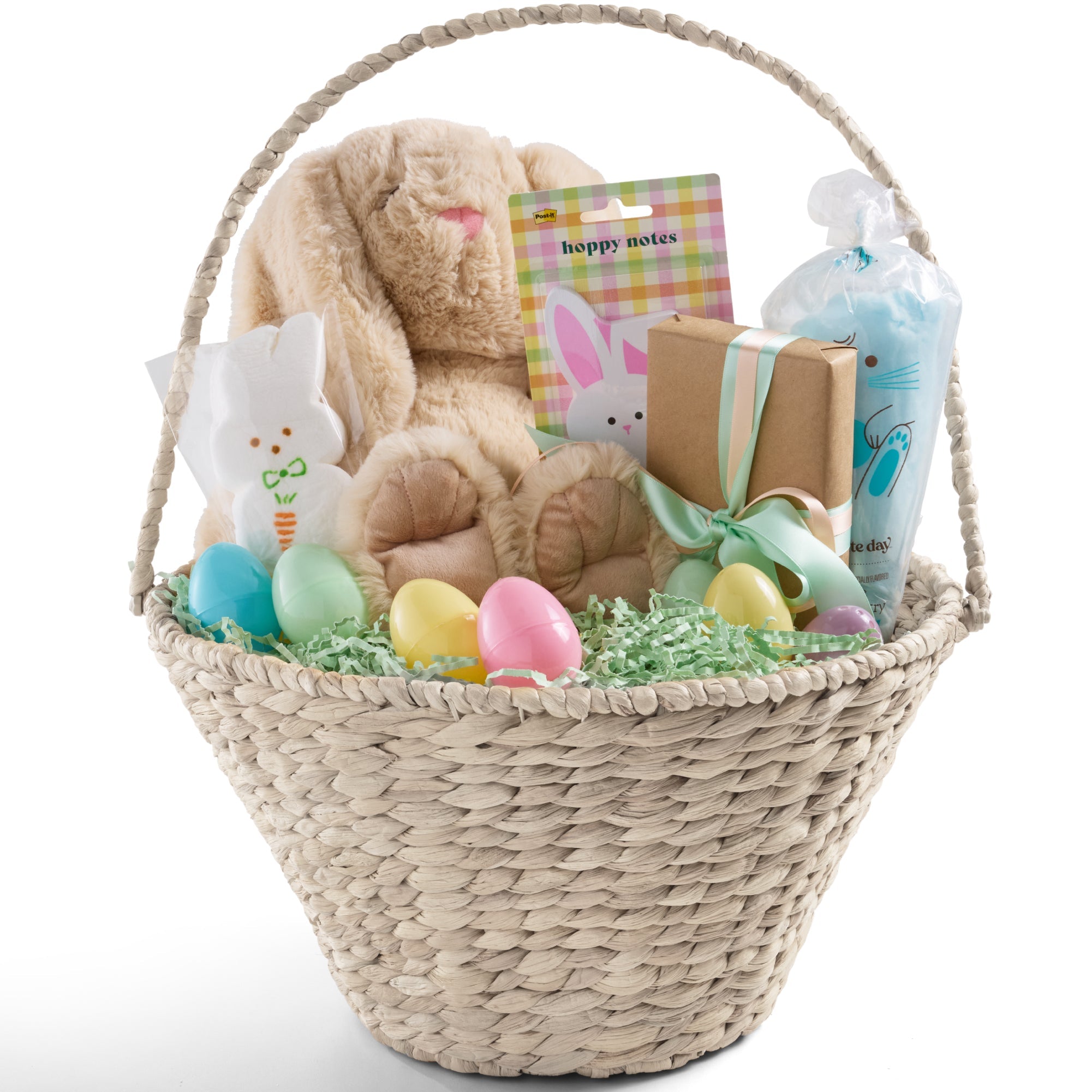 Easter Basket, Large Woven Easter Basket for Kids w/ Collapsible Handle - White