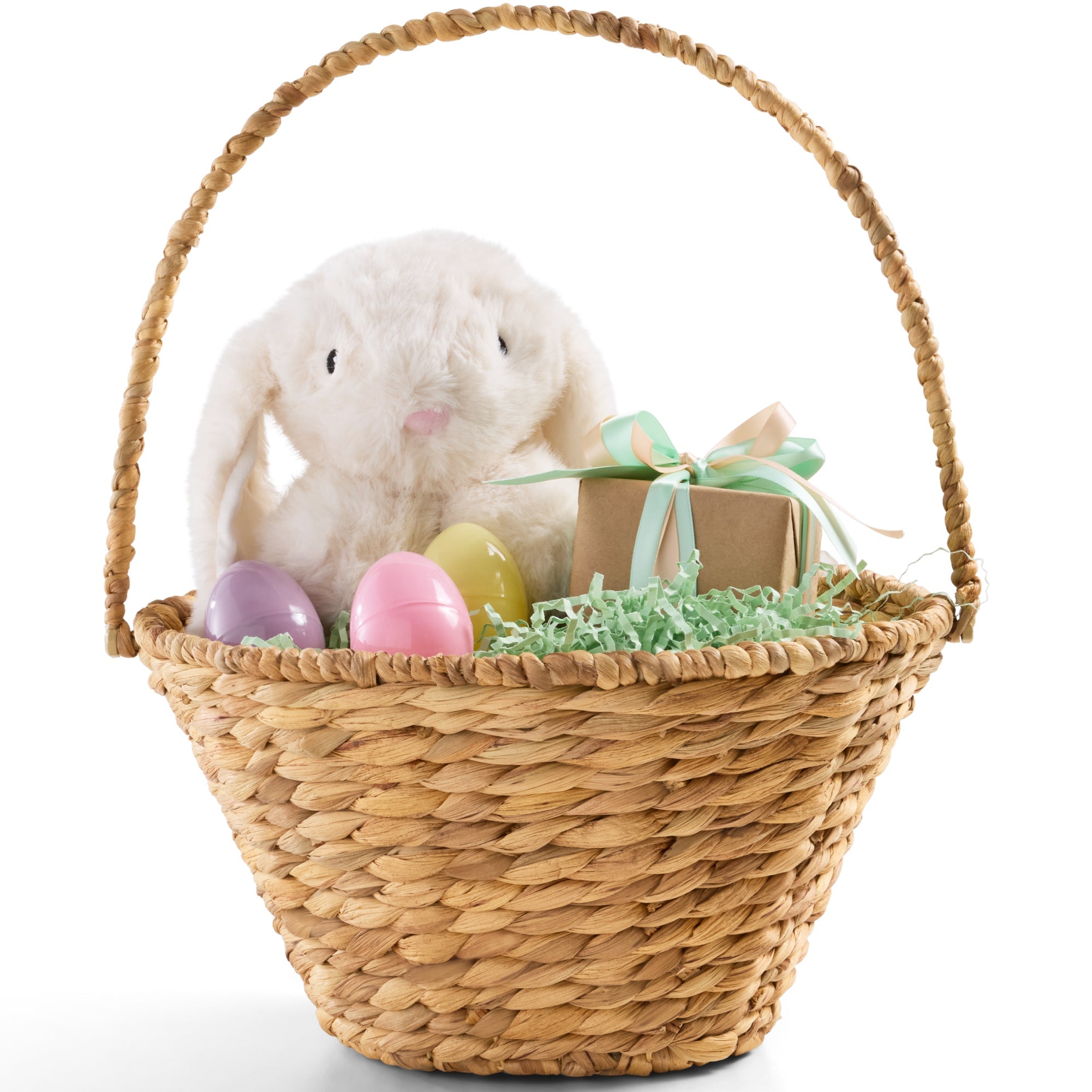 Easter Basket, Small Woven Easter Basket for Kids w/ Collapsible Handle