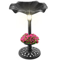 Solar Lighted Bird Bath w/ Planter - Black