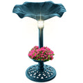 Solar Lighted Bird Bath w/ Planter - Peacock Blue