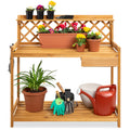 Wooden Garden Potting Bench Workstation w/ Cabinet Drawer, Open Shelf - Natural