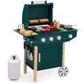 Kids Wooden BBQ Grill Playset, Pretend Kitchen Toy w/ 28 Accessories
