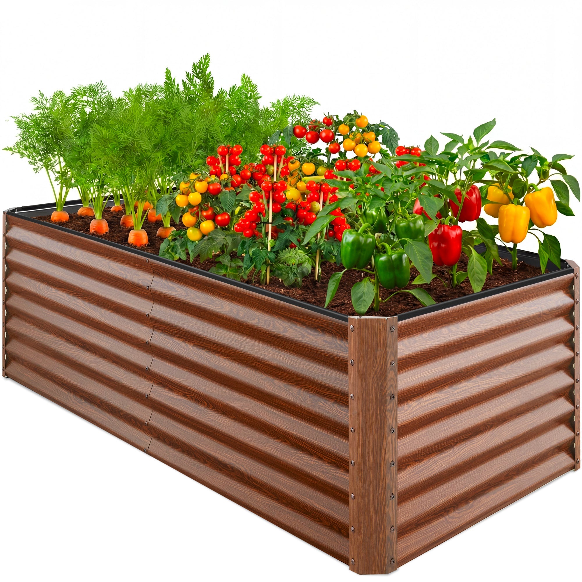 Outdoor Metal Raised Garden Bed for Vegetables, Flowers, Herbs - 6x3x2ft - Rustic Wood