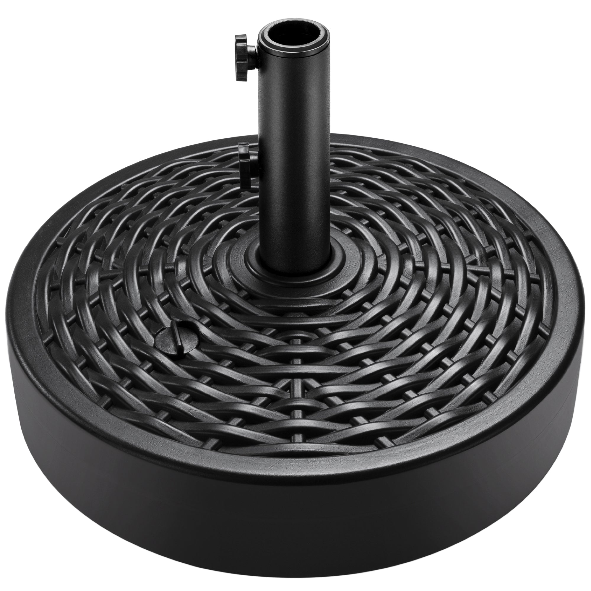 Plastic Patio Umbrella Base Pole Holder Accessory w/ 2 Adjustable Knobs - Black - Woven