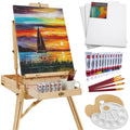 Portable Wooden French Easel w/ 32pc Beginners Kit - Natural