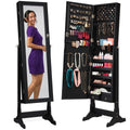 Full Length Freestanding Jewelry Mirror Armoire w/ Velvet Interior - Black