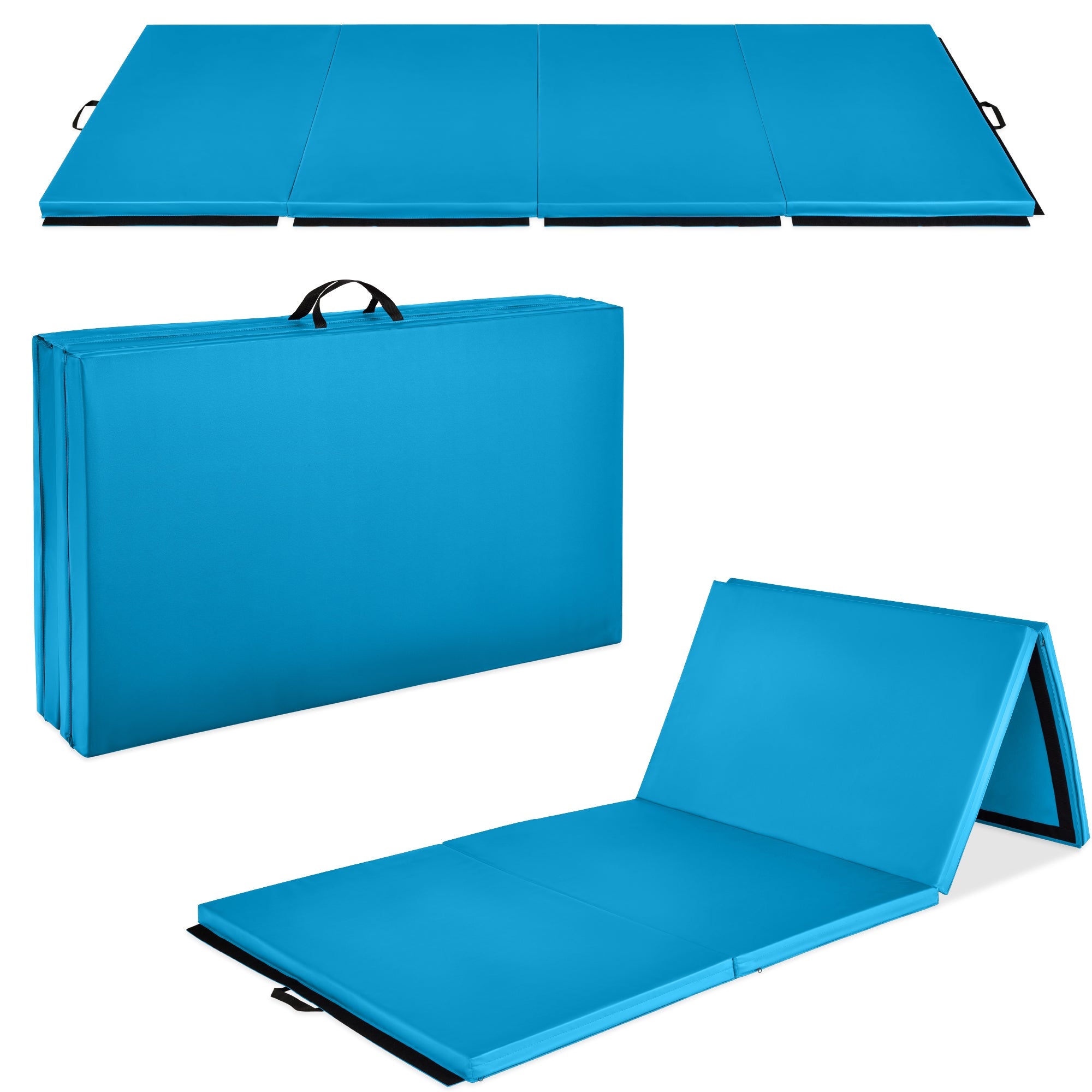 Folding Exercise Fitness Workout Gym Floor Mat w/ Handles - Blue