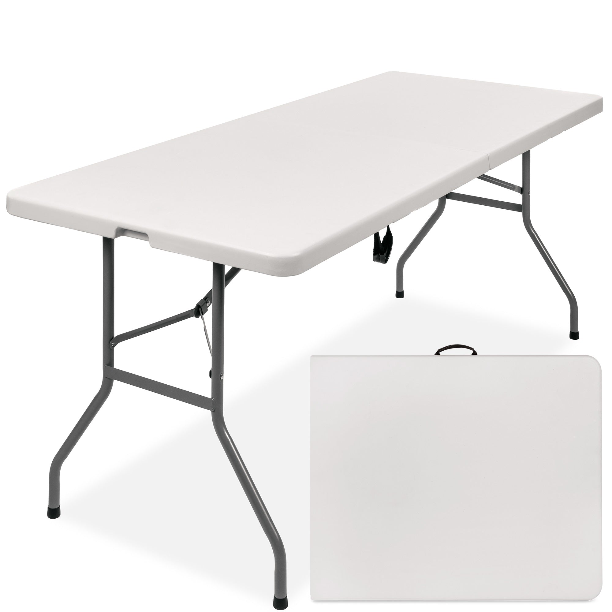Portable Folding Plastic Dining Table w/ Handle, Lock - 6ft - White