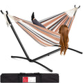 2-Person Brazilian-Style Double Hammock w/ Carrying Bag and Steel Stand - Desert Stripes