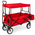 Utility Wagon Cart w/ Folding Design, 2 Cup Holders, Removable Canopy - Red