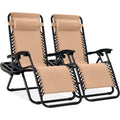 Set of 2 Adjustable Zero Gravity Patio Chair Recliners w/ Cup Holders - Beige
