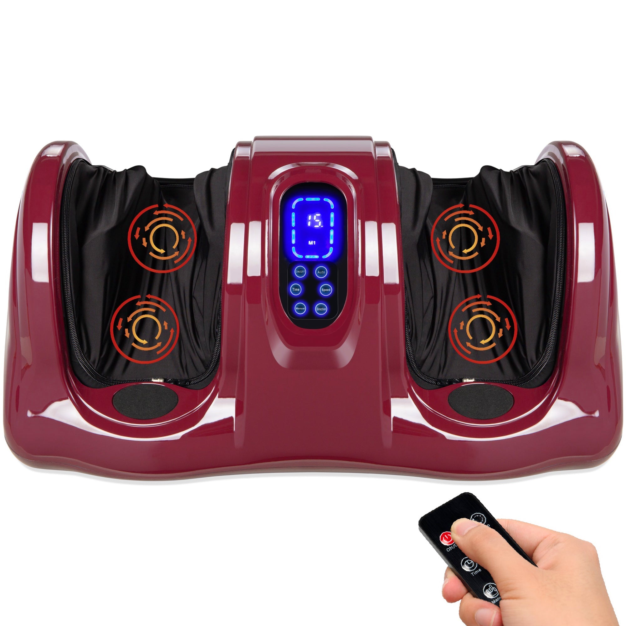 Therapeutic Foot Massager w/ High Intensity Rollers, Remote, 3 Modes - Burgundy