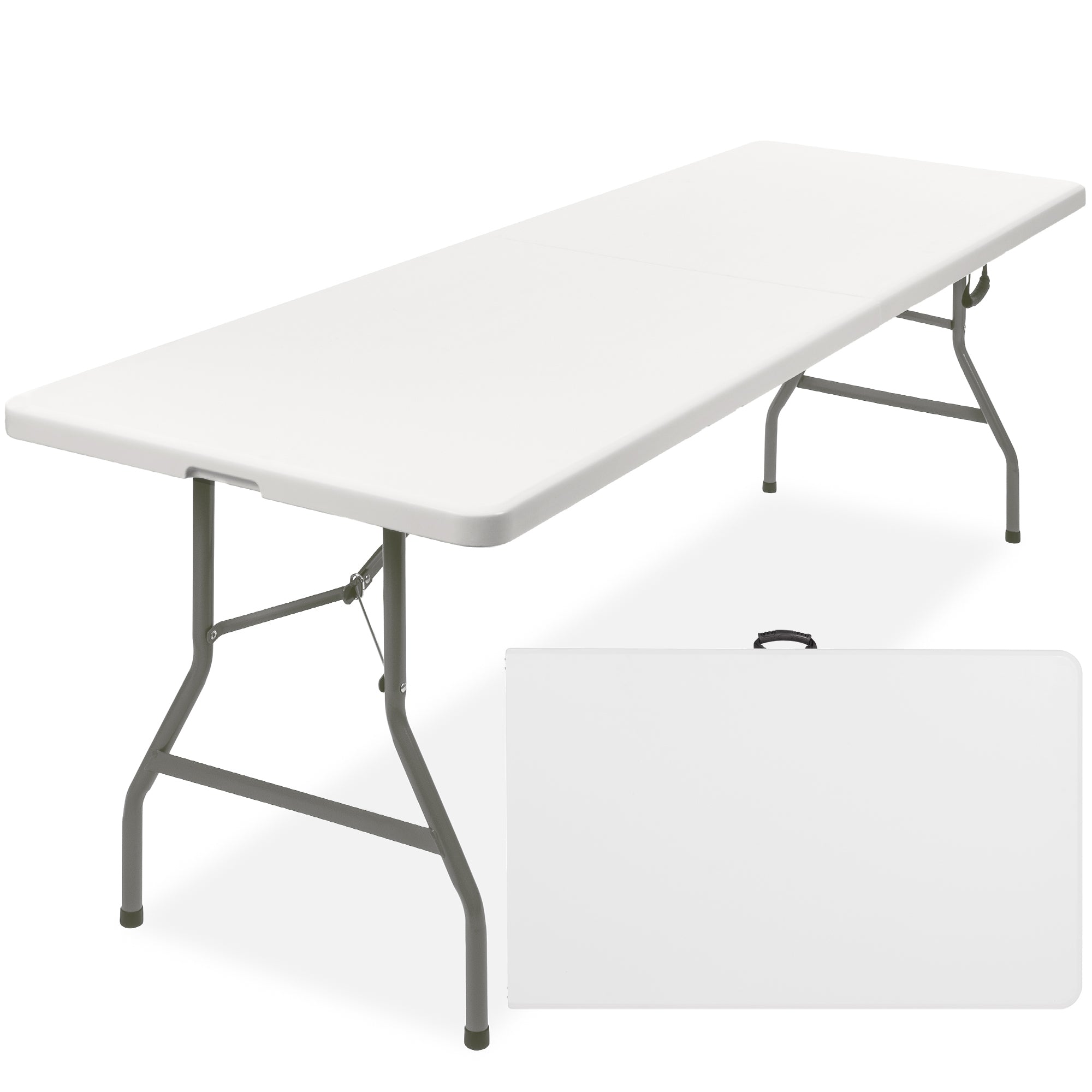 Portable Folding Plastic Dining Table w/ Handle, Lock - 8ft - White
