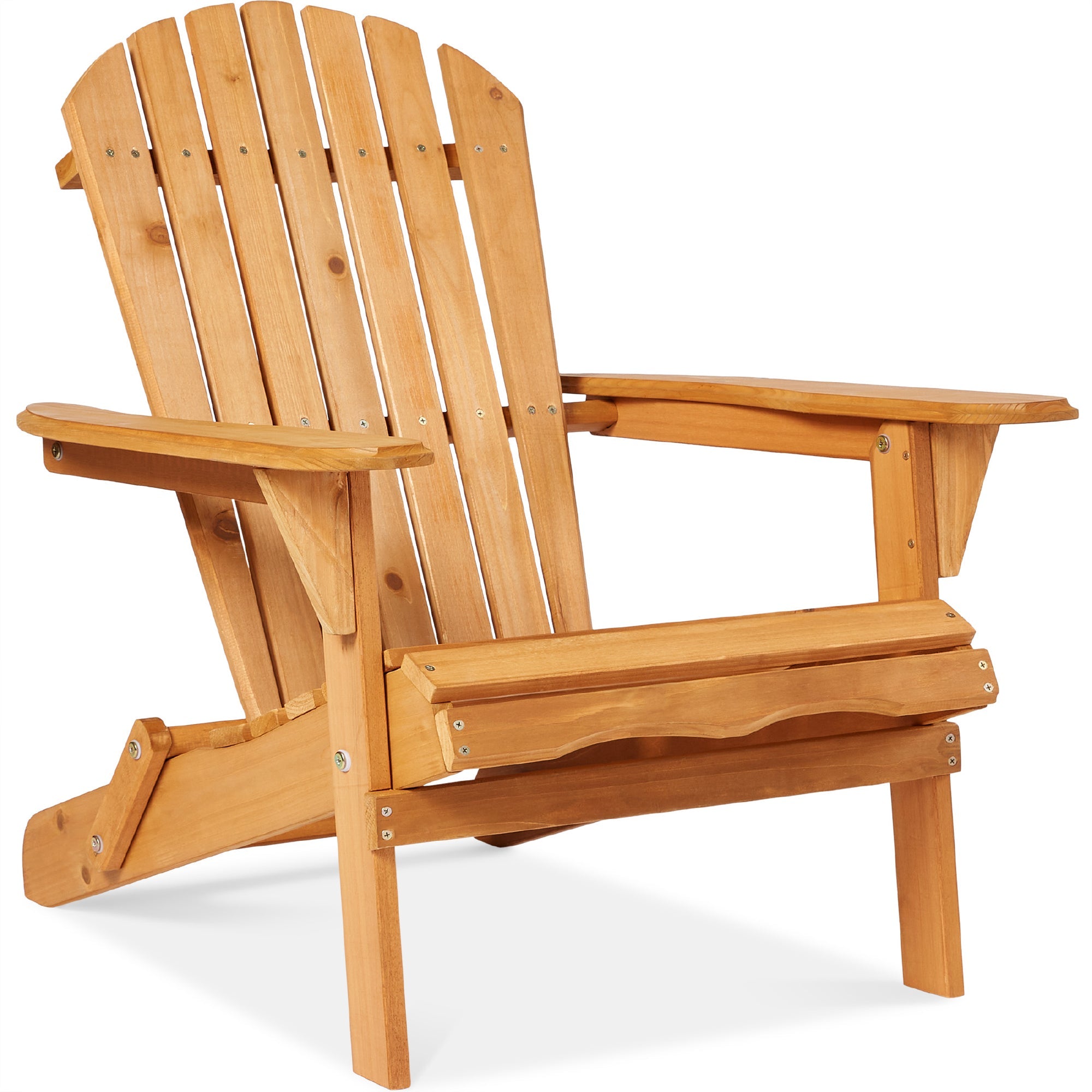 Folding Wooden Adirondack Chair, Accent Furniture w/ Natural Woodgrain - Natural
