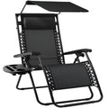 Folding Zero Gravity Recliner Patio Lounge Chair w/ Canopy, Side Tray - Black