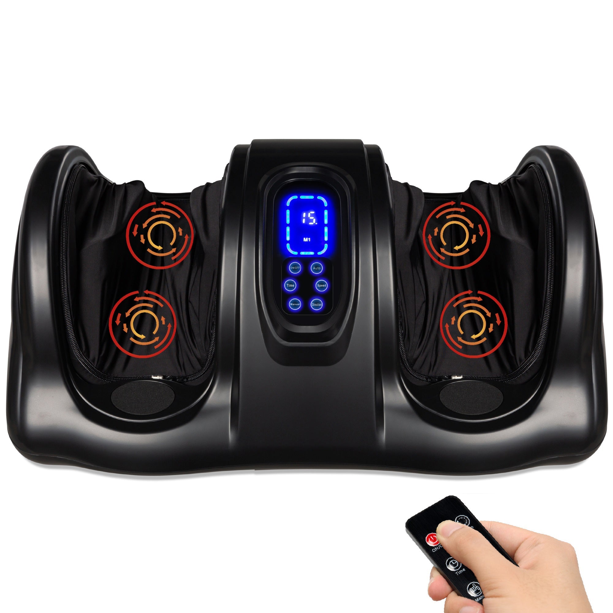 Therapeutic Foot Massager w/ High Intensity Rollers, Remote, 3 Modes - Black